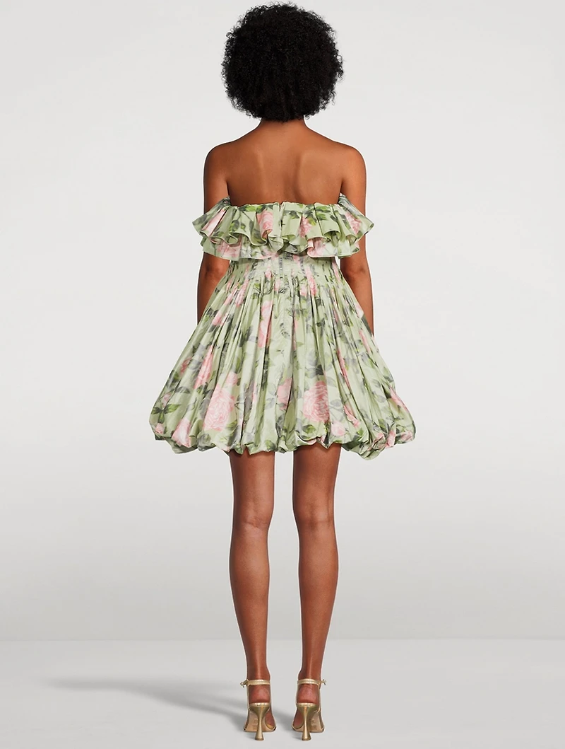 Strapless Silk Mini Dress English Rose Chine Print