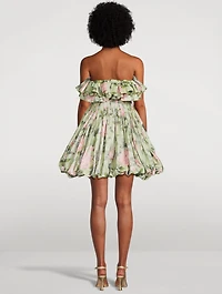 Strapless Silk Mini Dress English Rose Chine Print