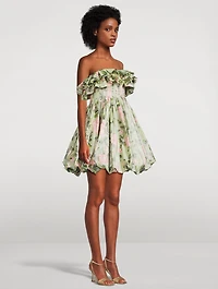 Strapless Silk Mini Dress English Rose Chine Print