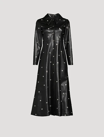 Embellished Faux Leather Shirt Dress