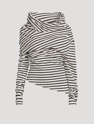 Cowlneck Jersey Top Stripe Print