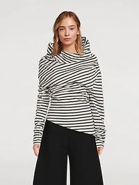 Cowlneck Jersey Top Stripe Print