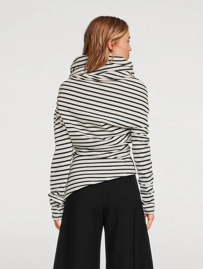 Cowlneck Jersey Top Stripe Print