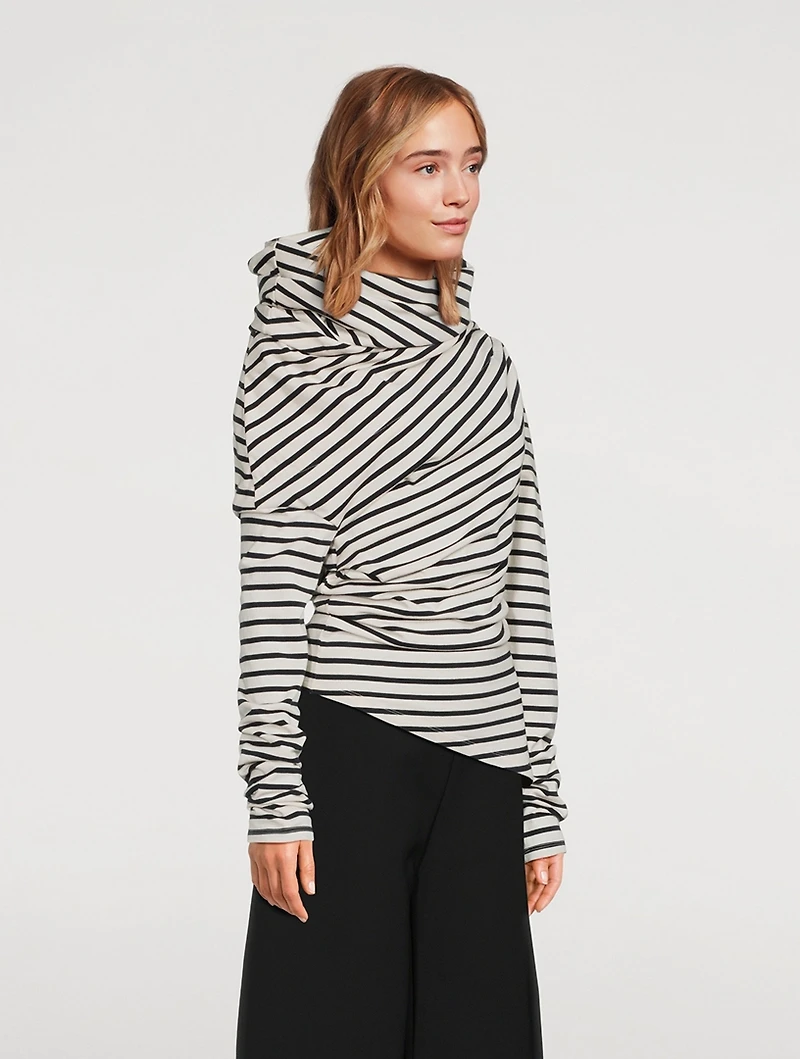 Cowlneck Jersey Top Stripe Print