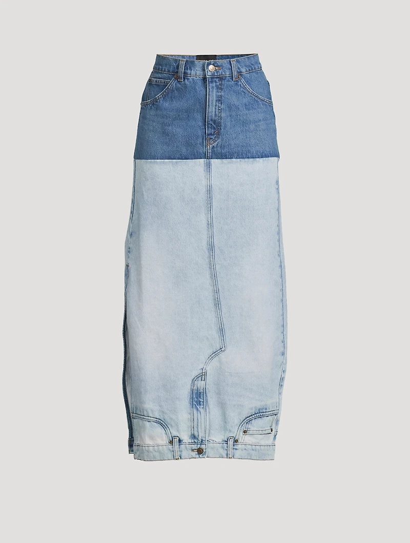 Mirror-Effect Denim Maxi Skirt