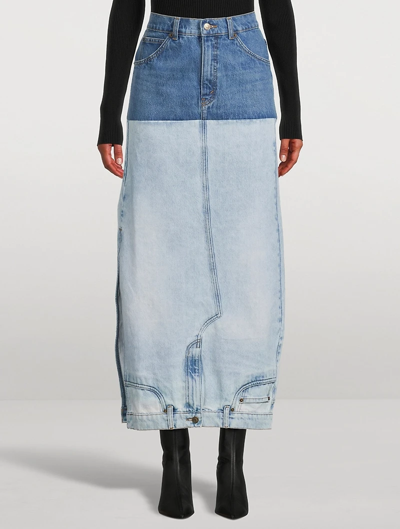 Mirror-Effect Denim Maxi Skirt