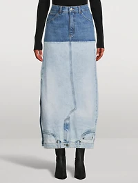 Mirror-Effect Denim Maxi Skirt