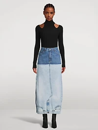 Mirror-Effect Denim Maxi Skirt