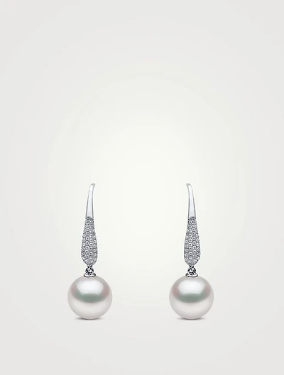 18K White Gold Pearl And Diamond Drop Earrings