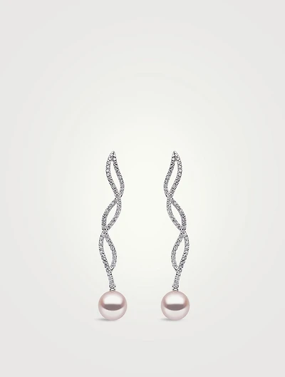 18K White Gold Pearl And Diamond Earrings