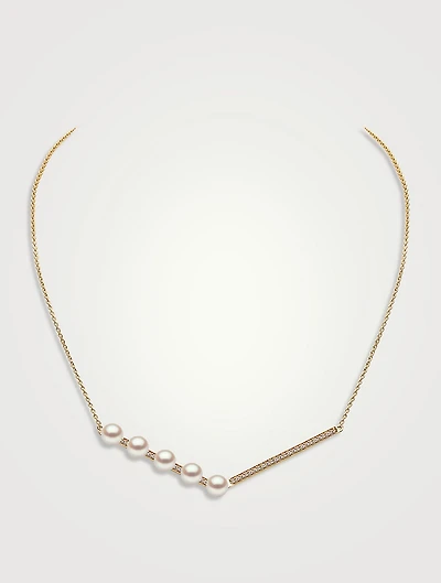 Trend 18K Gold Pearl And Diamond Contrast Necklace