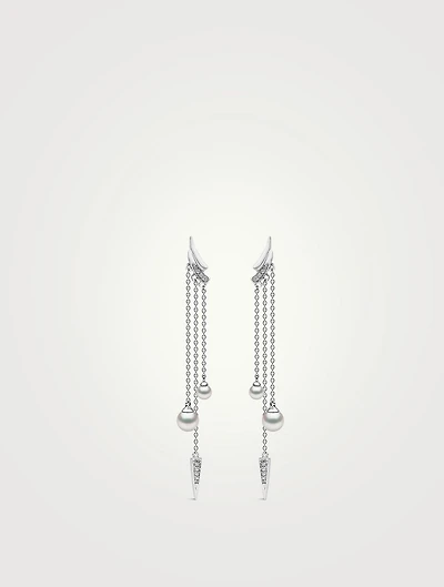 Trend 18K White Gold Pearl And Diamond Apex Chain Earrings