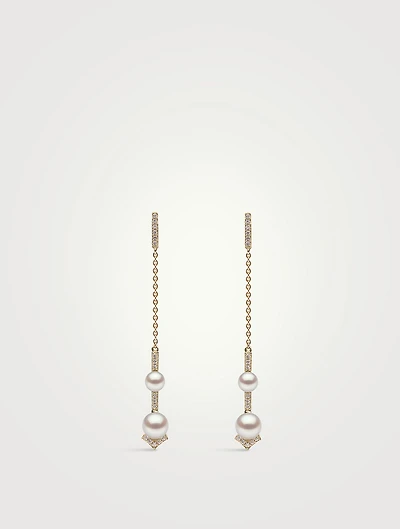 Trend 18K Gold Pearl And Diamond V Chain Earrings