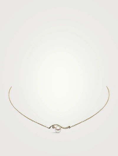 Trend 18K Gold Pearl And Diamond Curve Necklace