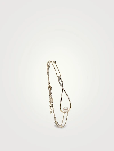 Sleek 18K Gold Akoya Pearl And Diamond Infinity Bracelet
