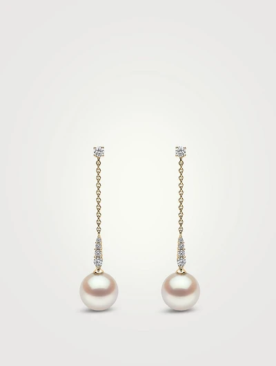 Trend 18K Gold Pearl And Diamond Drop Chain Earrings