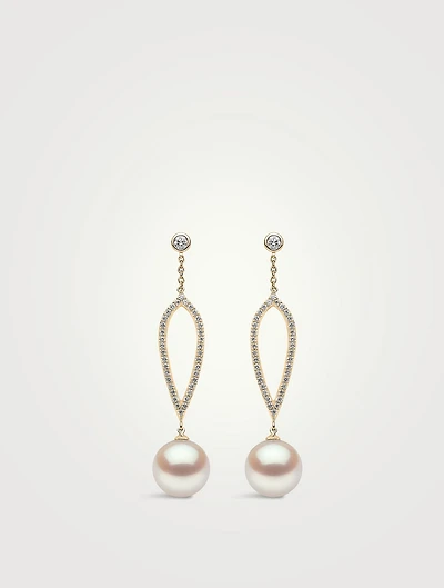 Trend 18K Gold Pearl And Diamond Teardrop Earrings