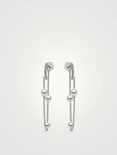 Trend 18K White Gold Pearl And Diamond Chain Earrings