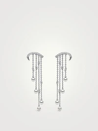 Sleek 18K White Gold Akoya Pearl And Diamond Arch Chain Drop Earrings