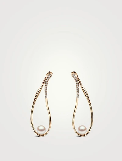 Sleek 18K Gold Akoya Pearl And Diamond Infinity Earrings