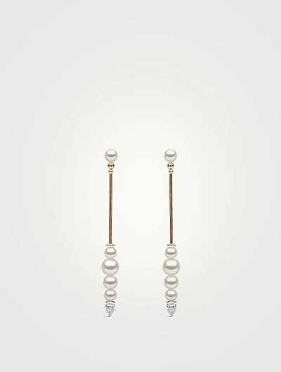 Sleek 18K Gold Pearl And Diamond Earrings