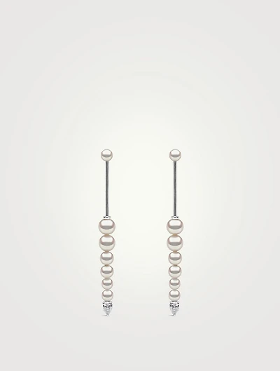 Sleek 18K White Gold Pearl And Diamond Earrings