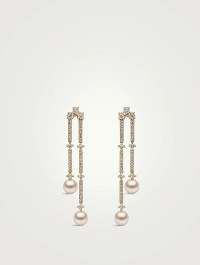 Sleek 18K Gold Akoya Pearl And Diamond Drop Earrings