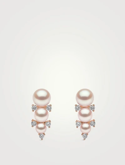 Sleek 18K Rose Gold Akoya Pearl And Diamond Stud Earrings