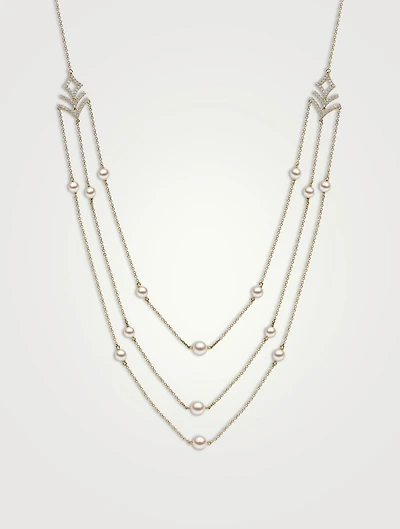 18K Gold Pearl And Diamond Layered Necklace