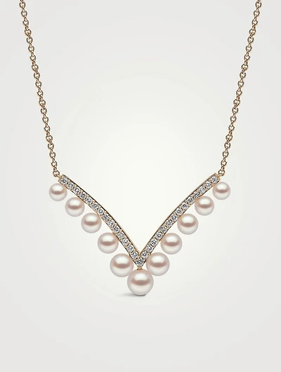 Sleek 18K Gold Akoya Pearl And Diamond Necklace