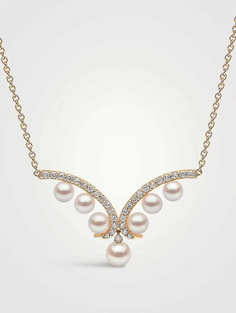 18K Gold Akoya Pearl And Diamond Necklace