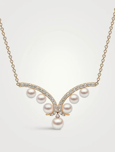 18K Gold Akoya Pearl And Diamond Necklace