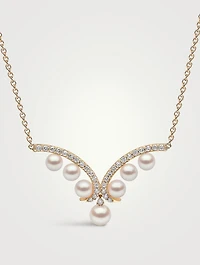 18K Gold Akoya Pearl And Diamond Necklace