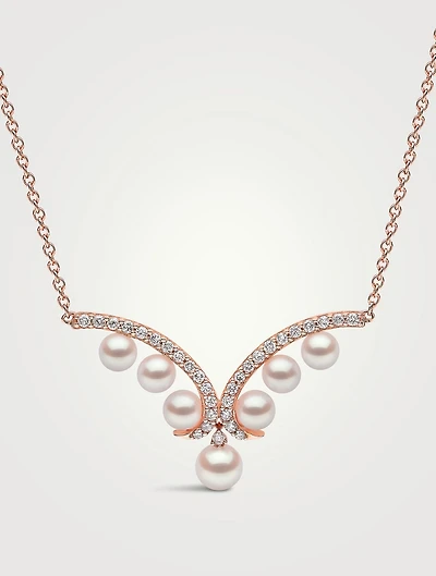 18K Rose Gold Akoya Pearl And Diamond Necklace