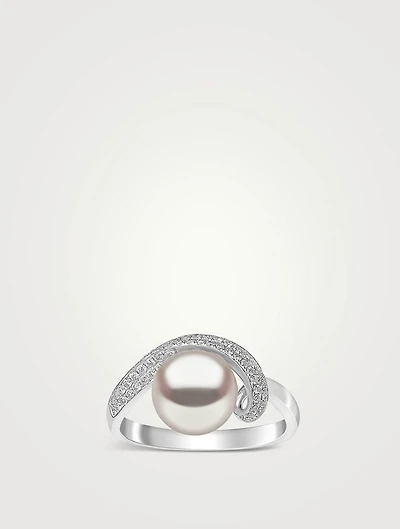 18K White Gold Pearl And Diamond Ring