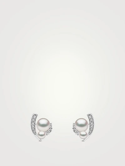 Trend 18K White Gold Pearl And Diamond Mini Apex Stud Earrings