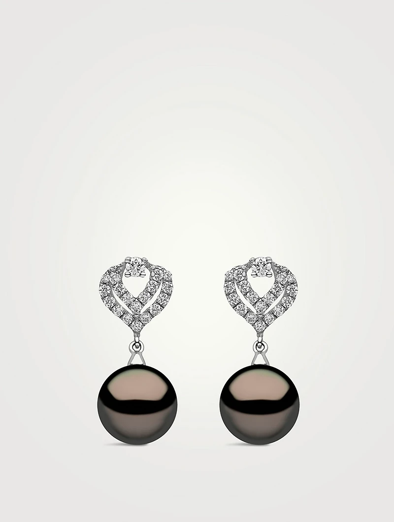 18K White Gold Tahitian Pearl And Diamond Earrings