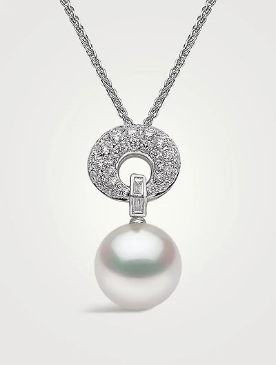 18K White Gold Pearl And Diamond Necklace