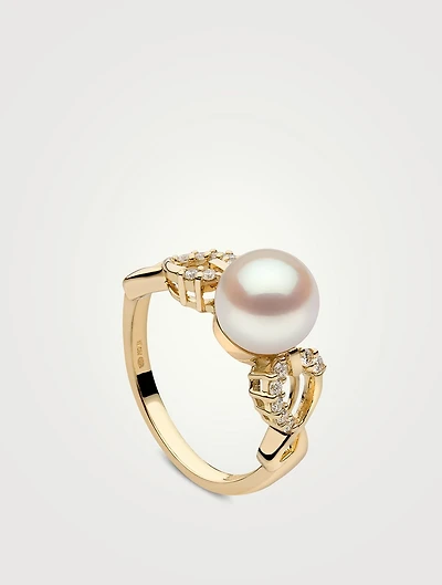 18K Gold Pearl And Diamond Ring