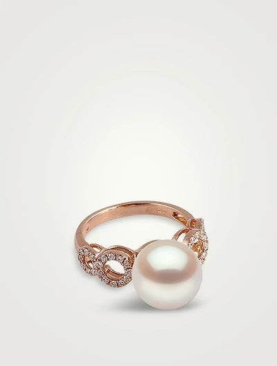 18K Rose Gold Pearl And Diamond Ring