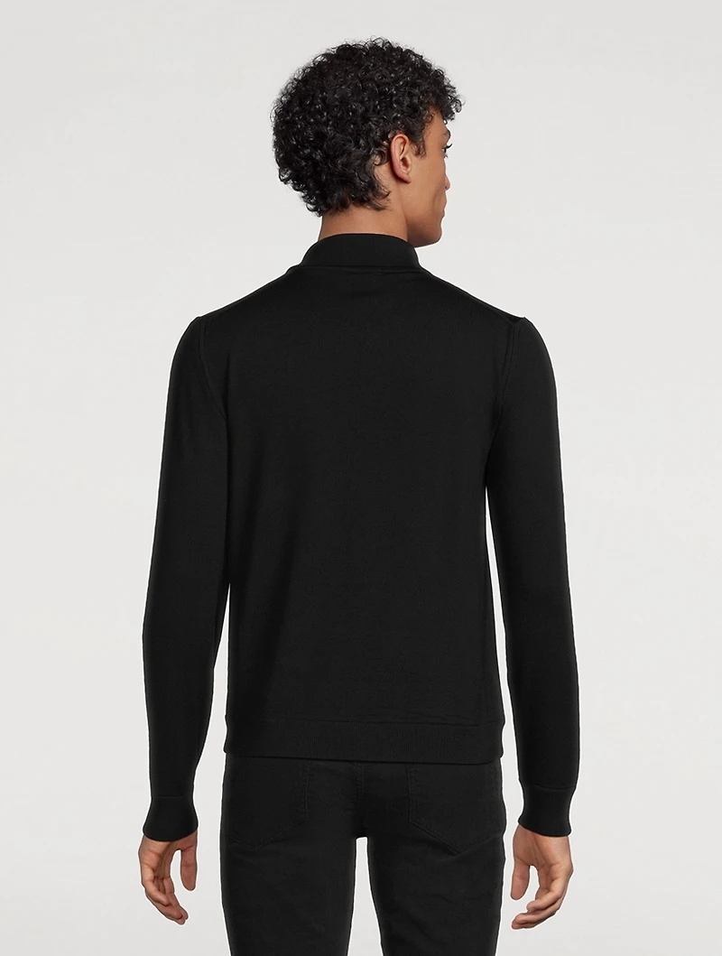 Leather-Front Wool Cardigan