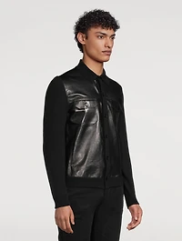 Leather-Front Wool Cardigan