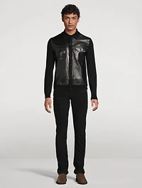 Leather-Front Wool Cardigan