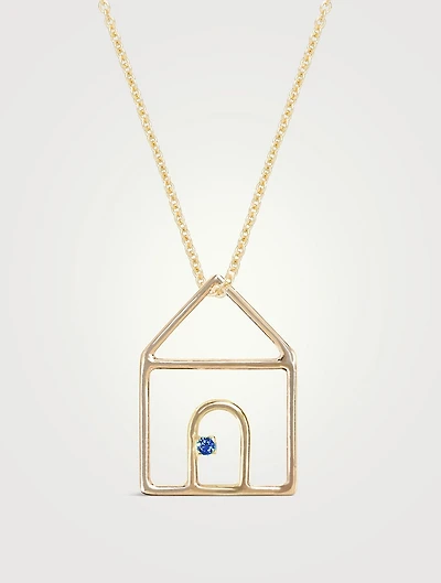 Pura 9K Gold Casita Zafiro Azul Pendant Necklace With Blue Sapphire