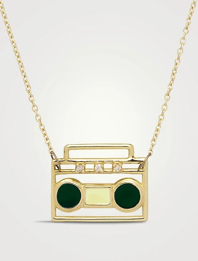 9K Gold Estereo Brillante Enamel Necklace With Diamond