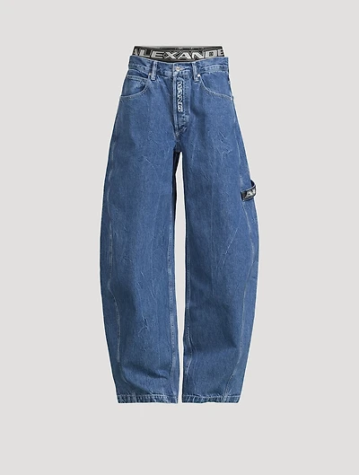 Layered Barrel-Leg Jeans