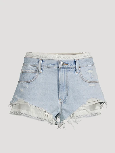 Layered Denim Shorts With Silk Boxers