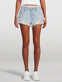 Layered Denim Shorts With Silk Boxers