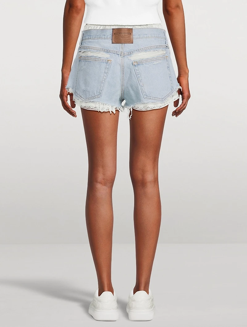 Layered Denim Shorts With Silk Boxers