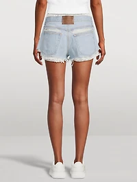 Layered Denim Shorts With Silk Boxers